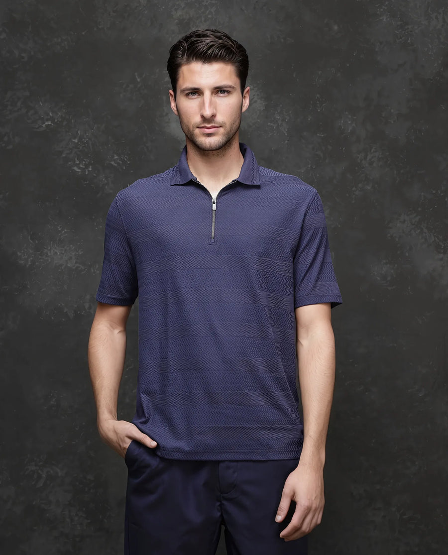 Rare Rabbit Men's Cotton Jacquard Regular Fit Half Sleeve Polo