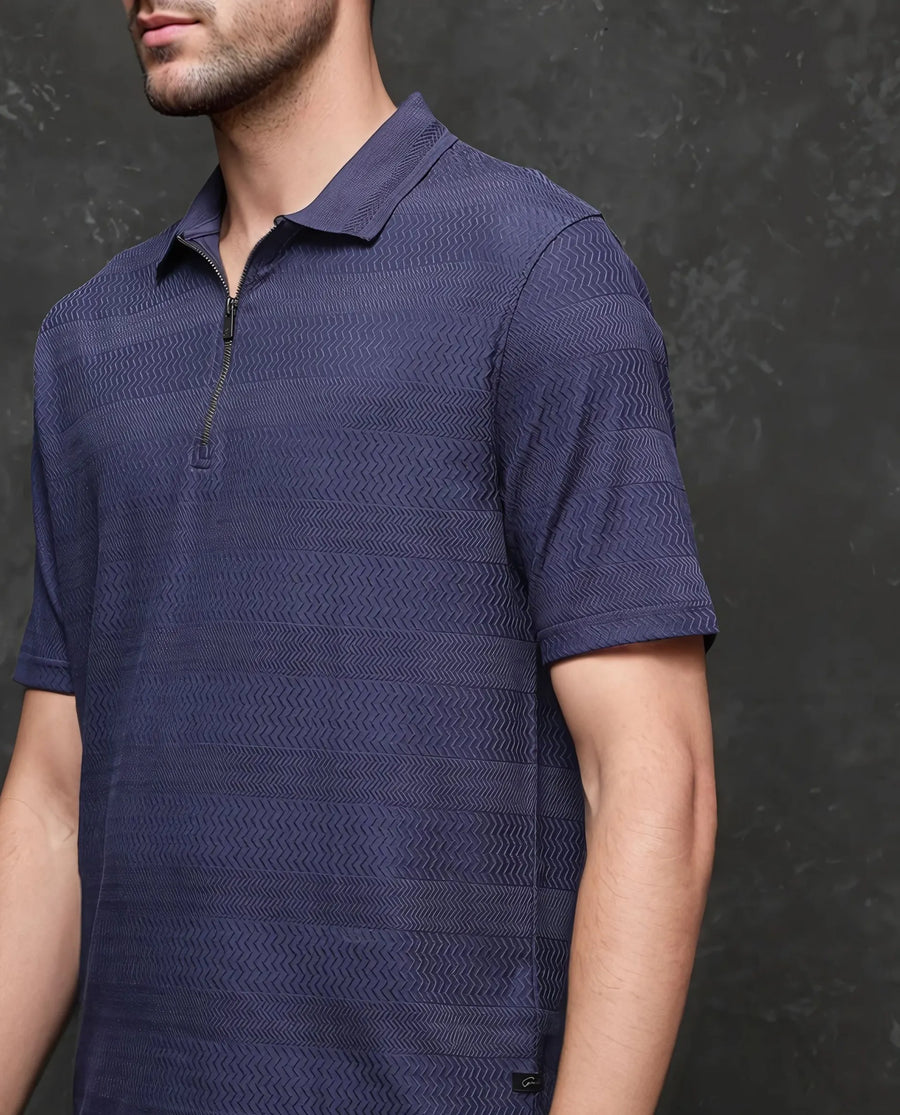 Rare Rabbit Men's Cotton Jacquard Regular Fit Half Sleeve Polo