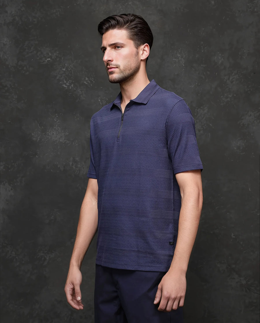 Rare Rabbit Men's Cotton Jacquard Regular Fit Half Sleeve Polo