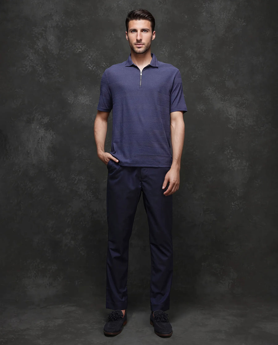 Rare Rabbit Men's Cotton Jacquard Regular Fit Half Sleeve Polo