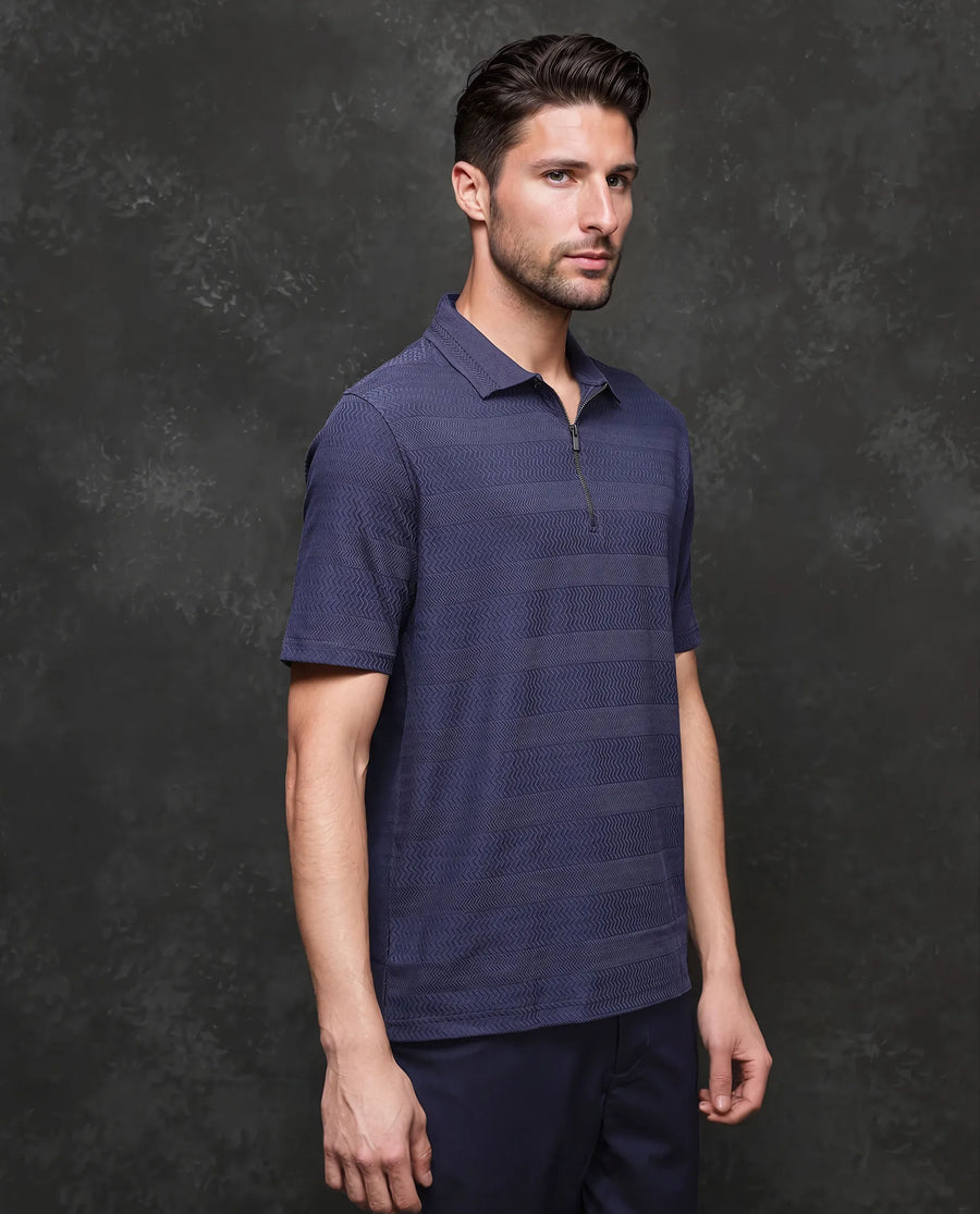 Rare Rabbit Men's Cotton Jacquard Regular Fit Half Sleeve Polo