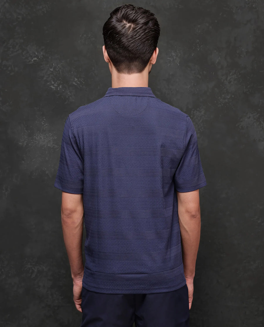 Rare Rabbit Men's Cotton Jacquard Regular Fit Half Sleeve Polo