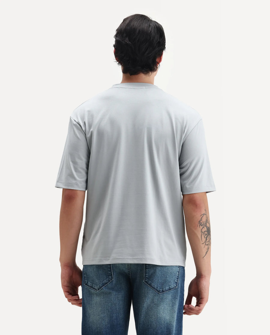 Rare Rabbit Men's Clod Light Grey Cotton Graphic Print Qlo Fit Half Sleeve Crew Neck T-Shirt