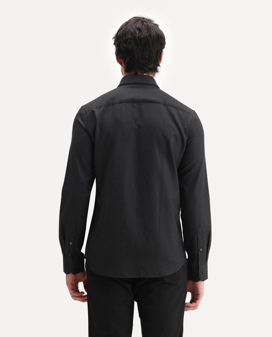 Rare Rabbit Men's Clor Black Cotton Spread Collar Regular Fit Polka Print Shirt