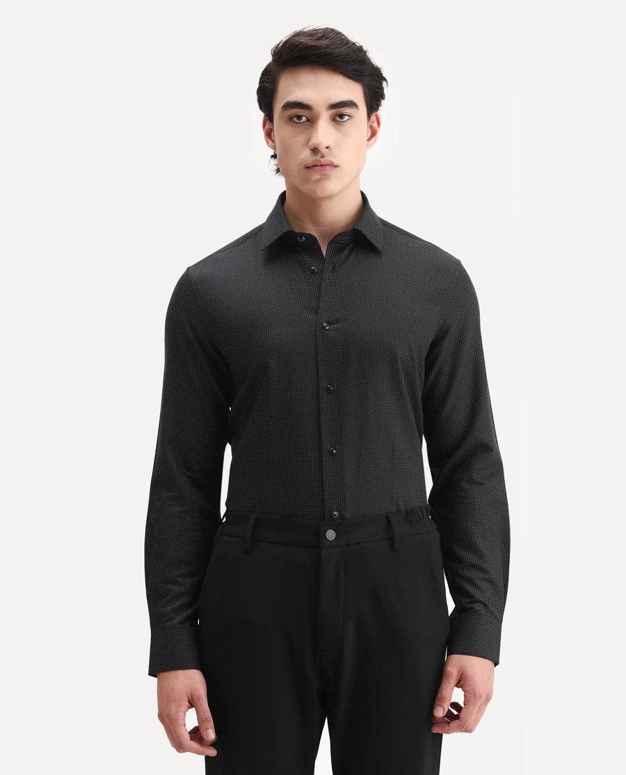 Rare Rabbit Men's Clor Black Cotton Spread Collar Regular Fit Polka Print Shirt