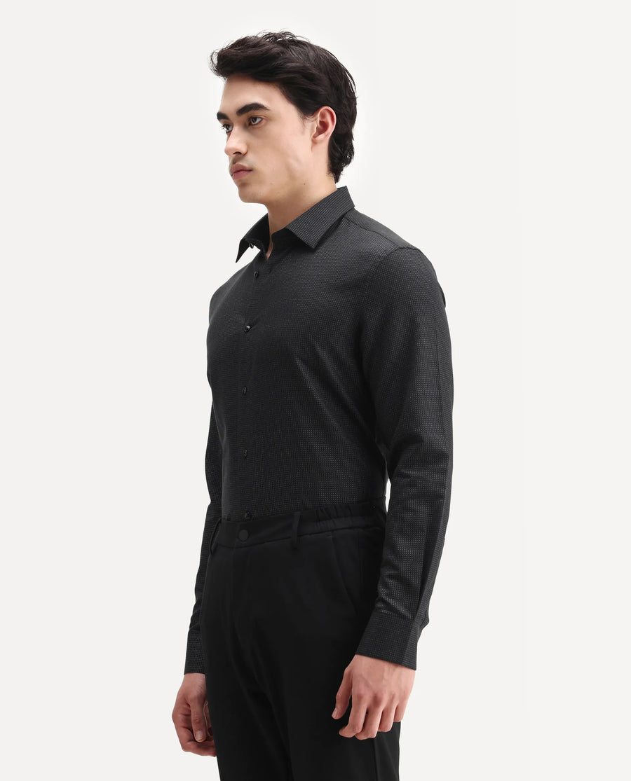 Rare Rabbit Men's Clor Black Cotton Spread Collar Regular Fit Polka Print Shirt