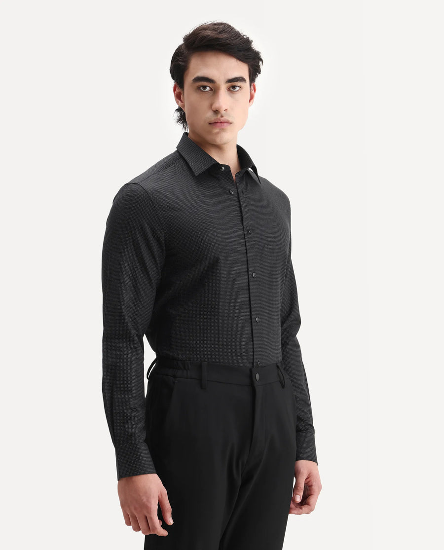 Rare Rabbit Men's Clor Black Cotton Spread Collar Regular Fit Polka Print Shirt
