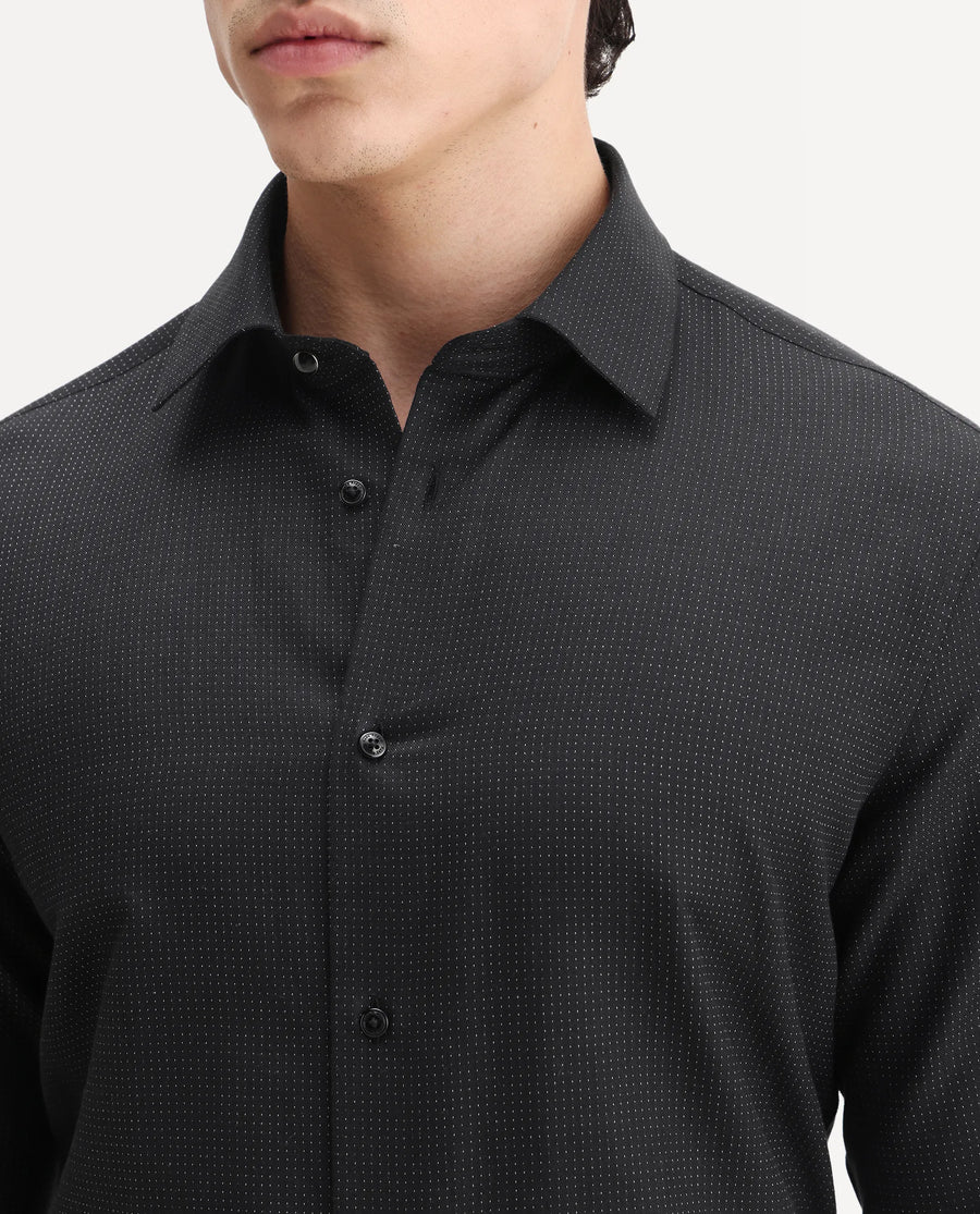 Rare Rabbit Men's Clor Black Cotton Spread Collar Regular Fit Polka Print Shirt