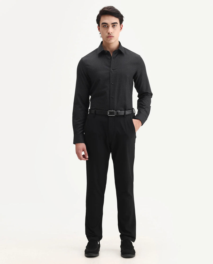 Rare Rabbit Men's Clor Black Cotton Spread Collar Regular Fit Polka Print Shirt