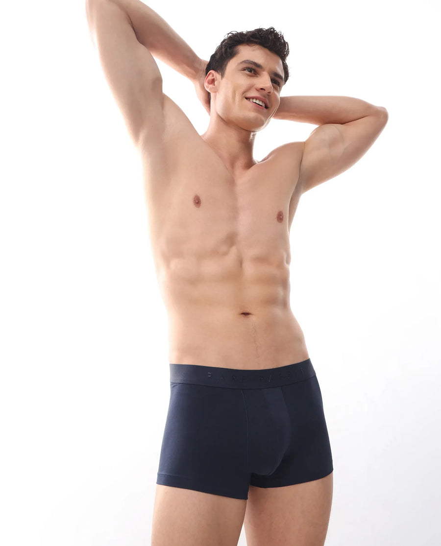 Rare Rabbit Men Close Navy Soft Cotton Stretch Trunks