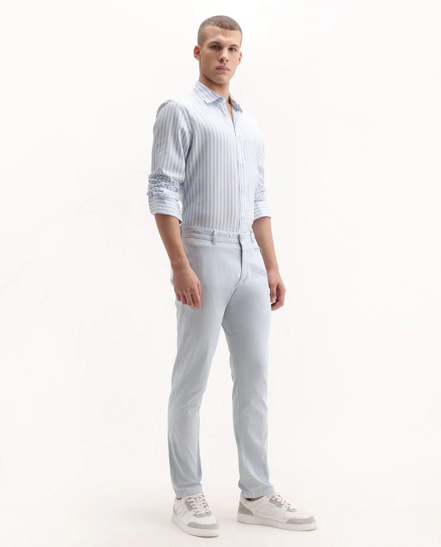 Rare Rabbit Men's Clovet Light Blue Cotton Plain Regular Fit Trouser