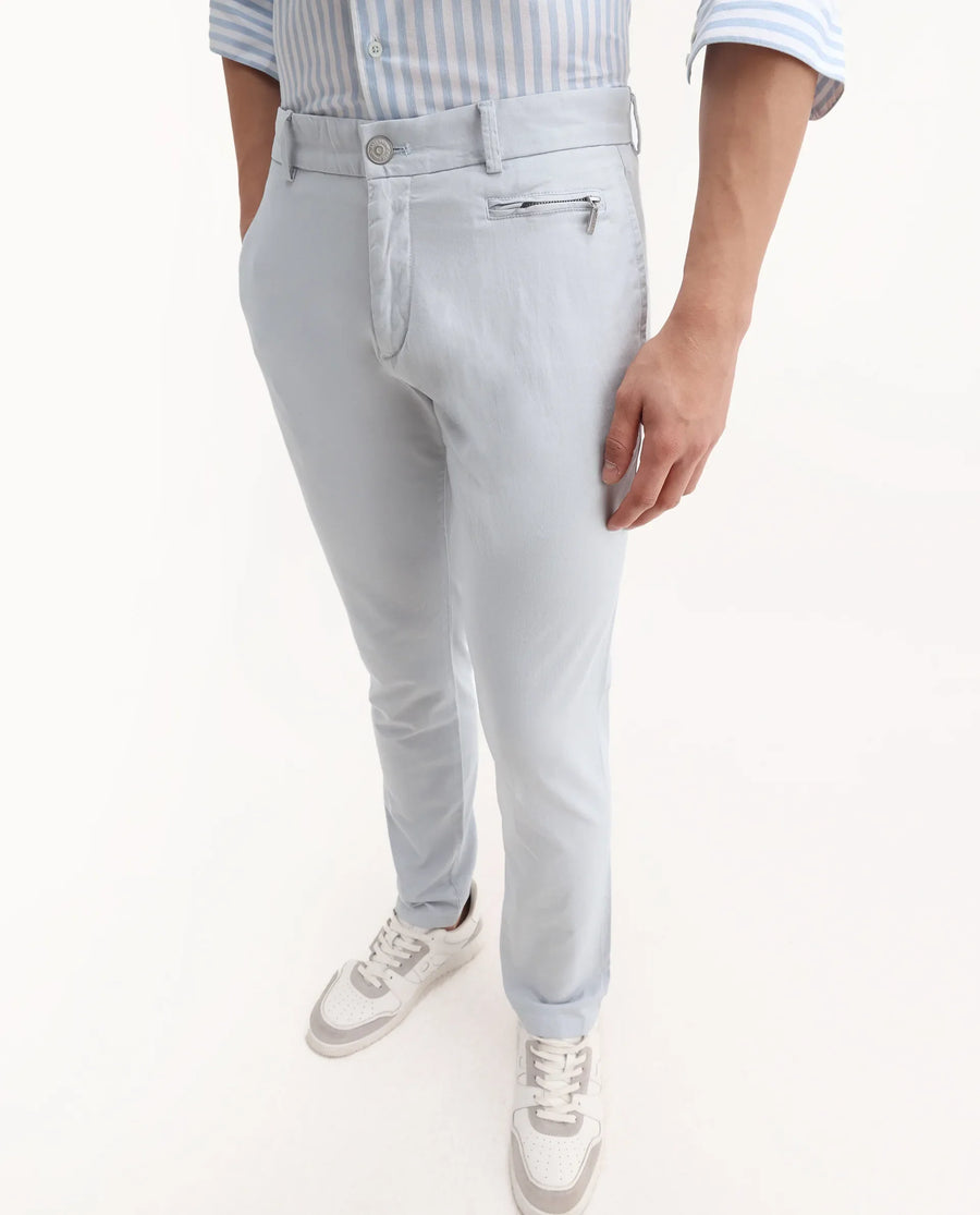 Rare Rabbit Men's Clovet Light Blue Cotton Plain Regular Fit Trouser
