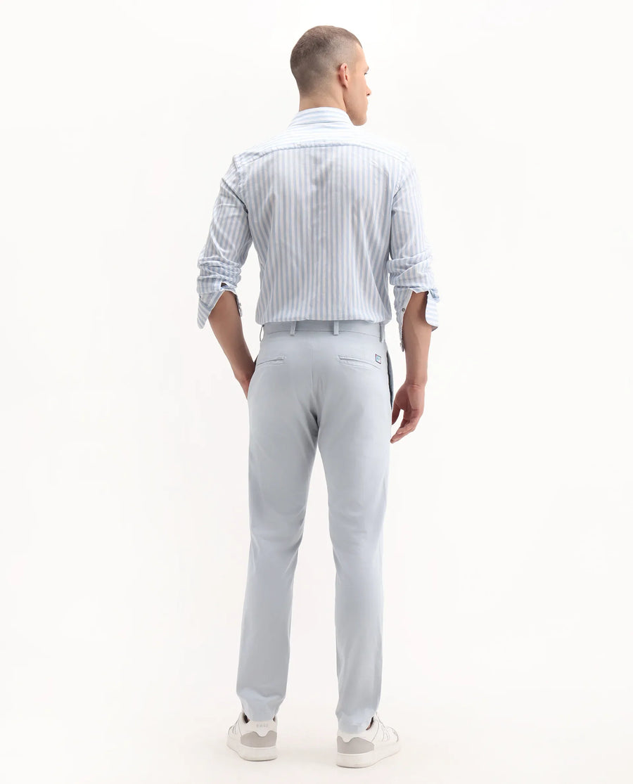 Rare Rabbit Men's Clovet Light Blue Cotton Plain Regular Fit Trouser