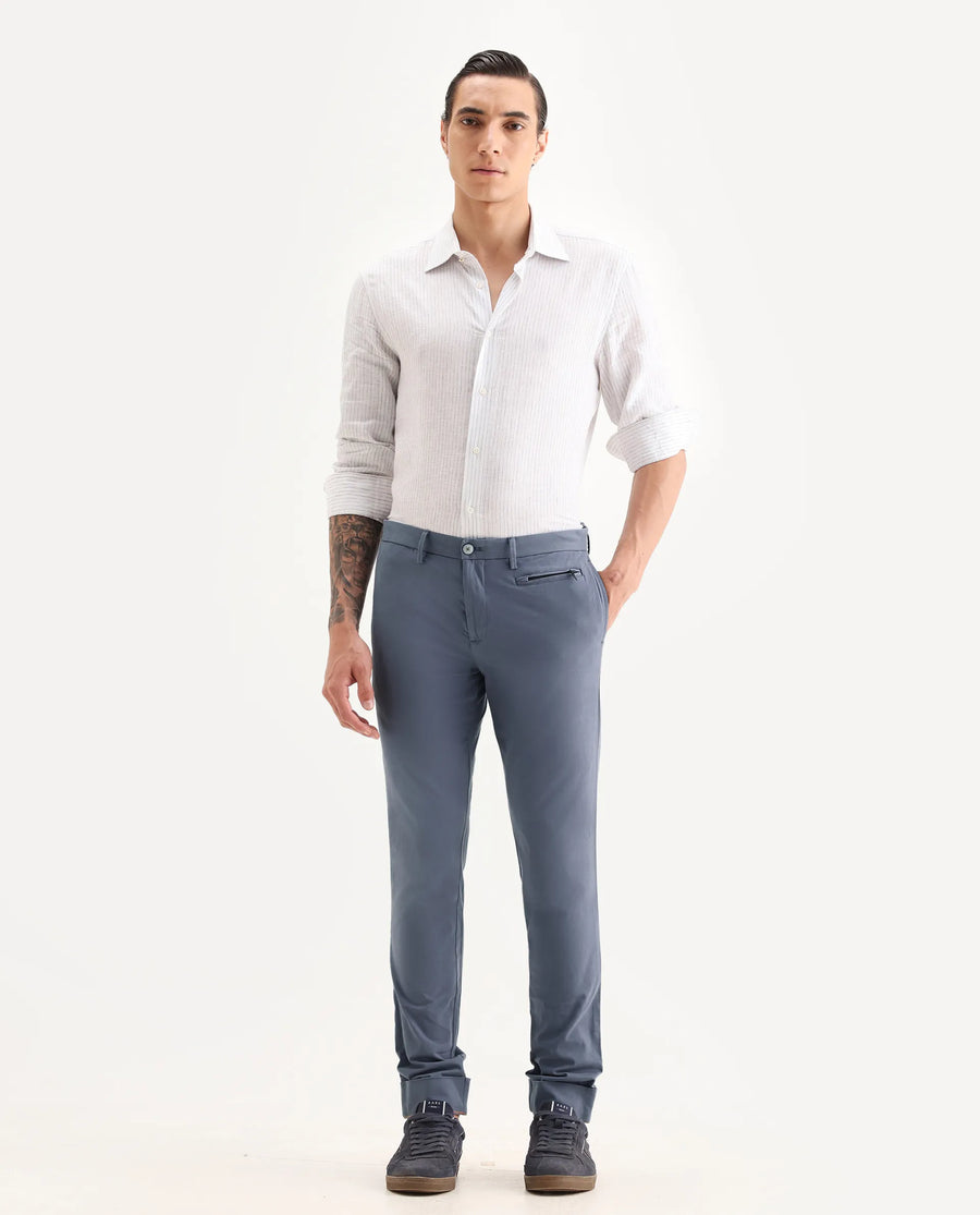 Rare Rabbit Men's Clovey Grey Cotton Plain Slim Fit Trouser