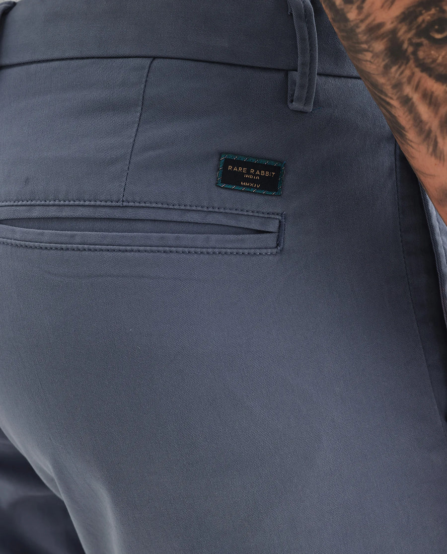 Rare Rabbit Men's Clovey Grey Cotton Plain Slim Fit Trouser
