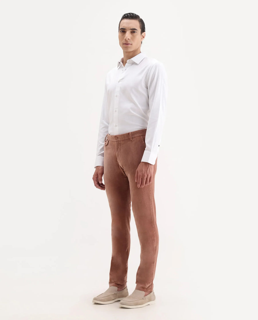 Rare Rabbit Men's Cloy Pink Velvet Plain Regular Fit Trouser
