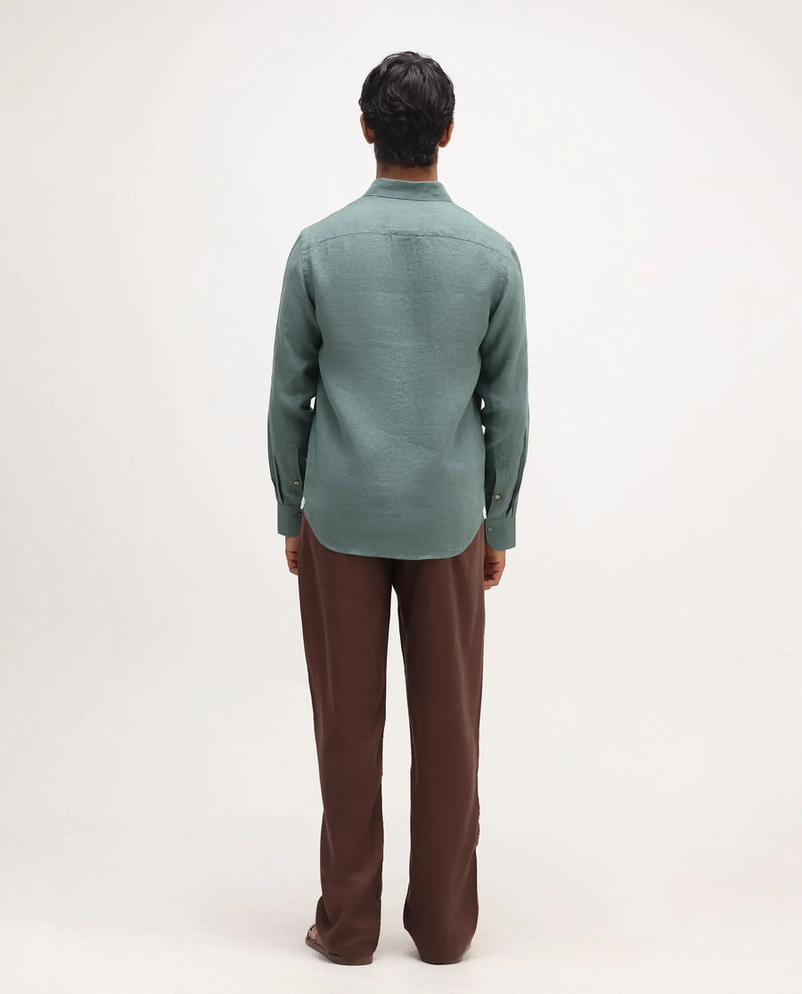 Rare Rabbit Men's Coft-B Brown Linen Blend Plain Loose Fit Trouser