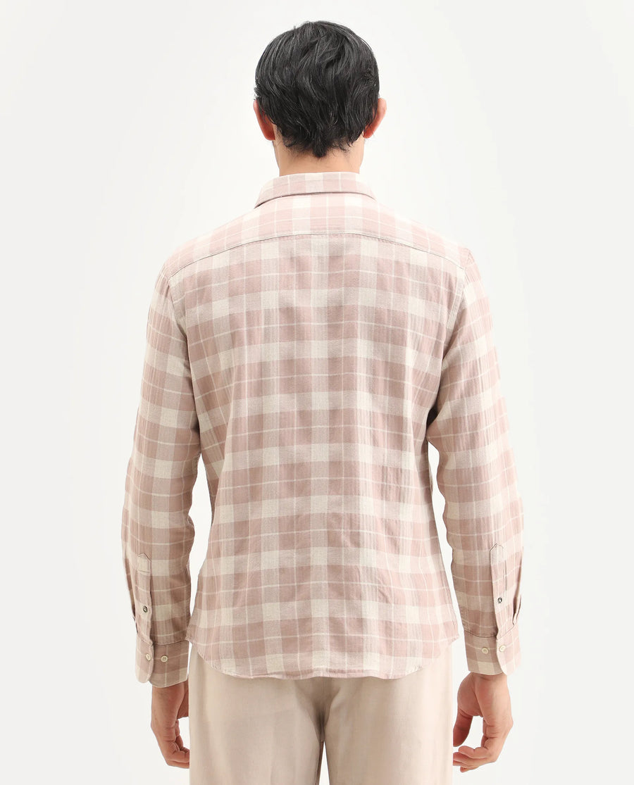 Rare Rabbit Men's Colint Dusky Pink Linen Blend Fabric Full Sleeve Spread Collar Regular Fit Checked Shirt