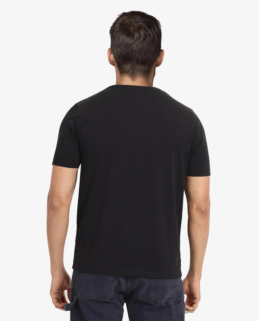 Rare Rabbit Men's Colos Black Cotton Graphic Print Regular Fit Half Sleeve Crew Neck T-Shirt