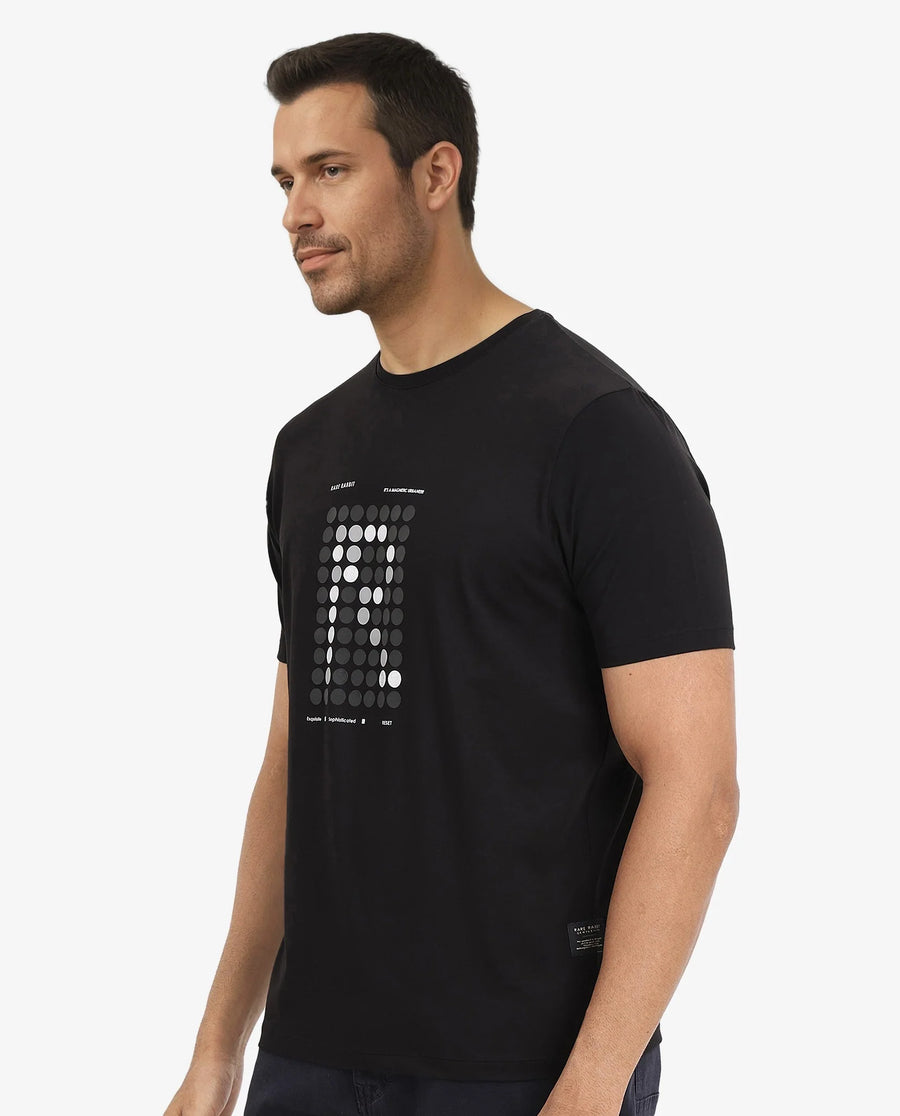 Rare Rabbit Men's Colos Black Cotton Graphic Print Regular Fit Half Sleeve Crew Neck T-Shirt