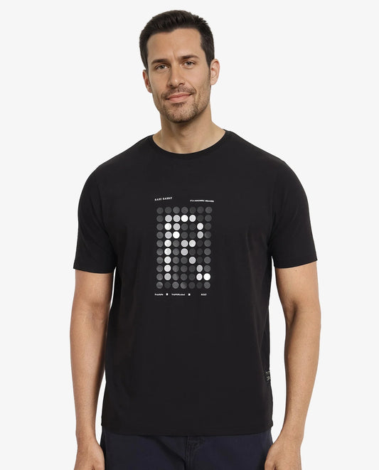Rare Rabbit Men's Colos Black Cotton Graphic Print Regular Fit Half Sleeve Crew Neck T-Shirt