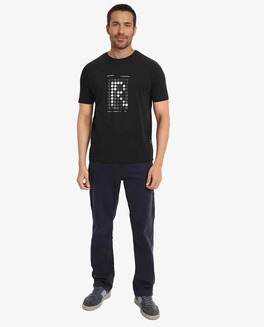 Rare Rabbit Men's Colos Black Cotton Graphic Print Regular Fit Half Sleeve Crew Neck T-Shirt