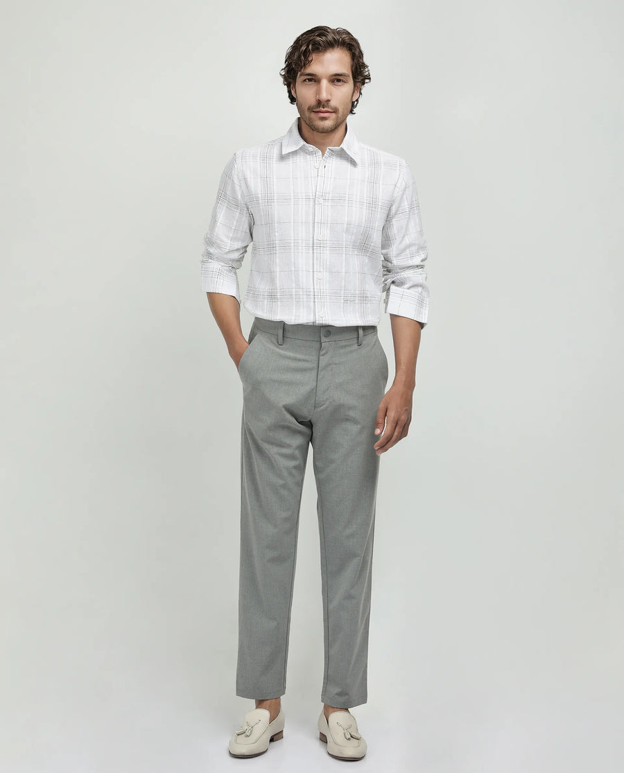 Rare Rabbit Men's Cols White Cotton Checked Print Relaxed Fit Full Sleeve Collared Shirt
