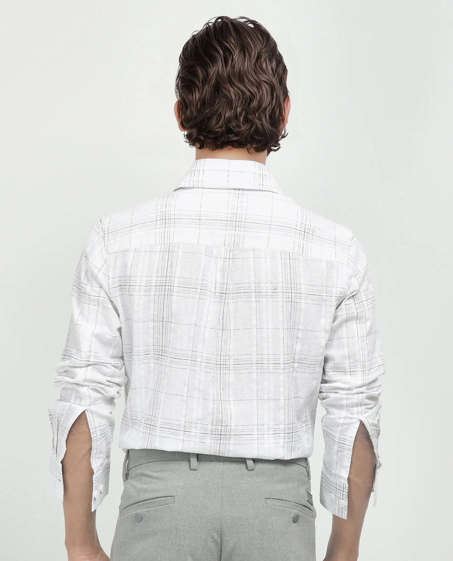 Rare Rabbit Men's Cols White Cotton Checked Print Relaxed Fit Full Sleeve Collared Shirt