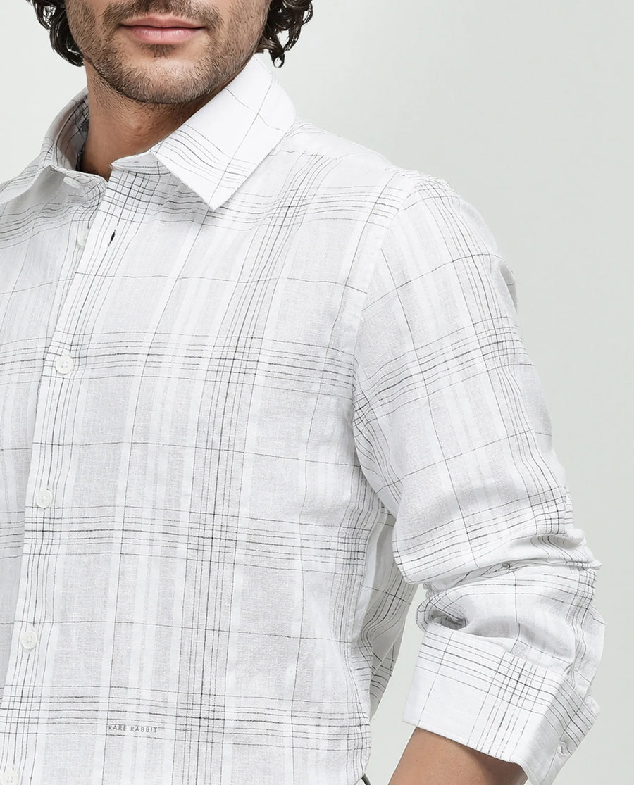 Rare Rabbit Men's Cols White Cotton Checked Print Relaxed Fit Full Sleeve Collared Shirt