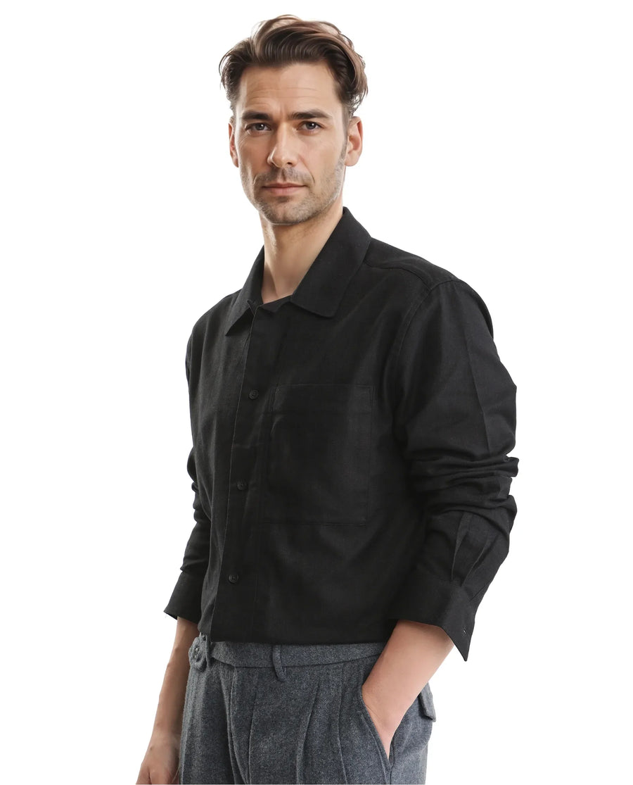 Rare Rabbit Men's Combi Black Cotton Blend Plain Regular Fit Full Sleeve Collared Shirt