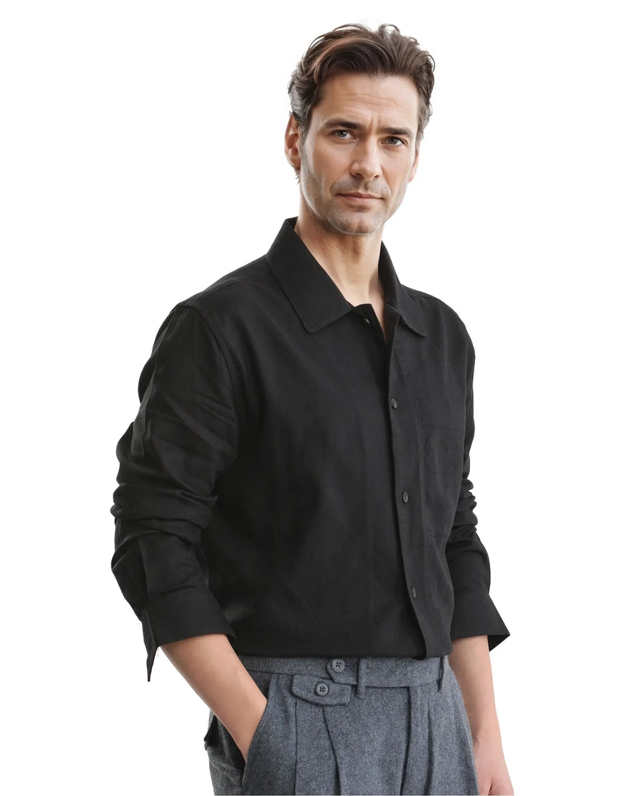 Rare Rabbit Men's Combi Black Cotton Blend Plain Regular Fit Full Sleeve Collared Shirt