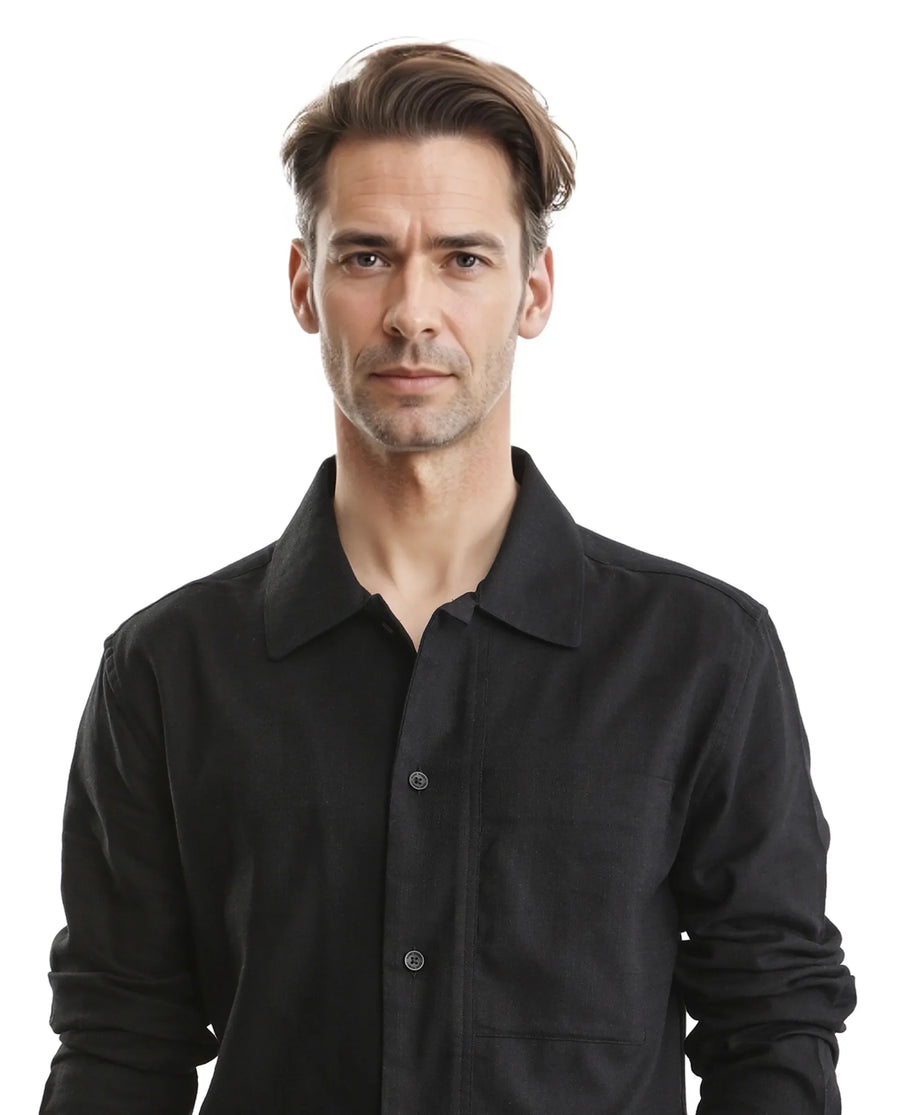 Rare Rabbit Men's Combi Black Cotton Blend Plain Regular Fit Full Sleeve Collared Shirt