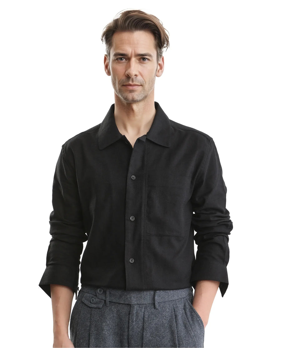 Rare Rabbit Men's Combi Black Cotton Blend Plain Regular Fit Full Sleeve Collared Shirt