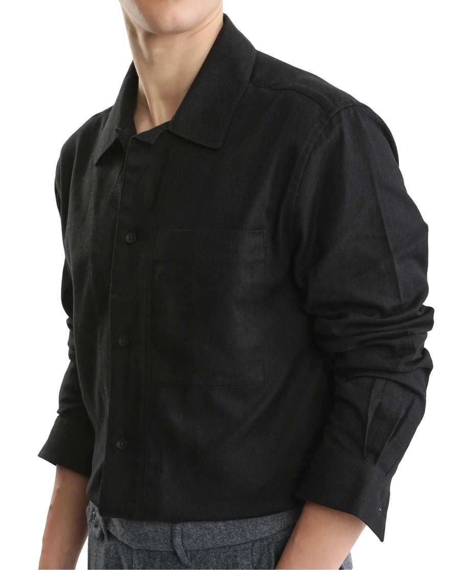 Rare Rabbit Men's Combi Black Cotton Blend Plain Regular Fit Full Sleeve Collared Shirt