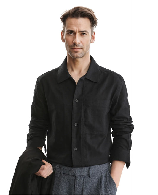 Rare Rabbit Men's Combi Black Cotton Blend Plain Regular Fit Full Sleeve Collared Shirt