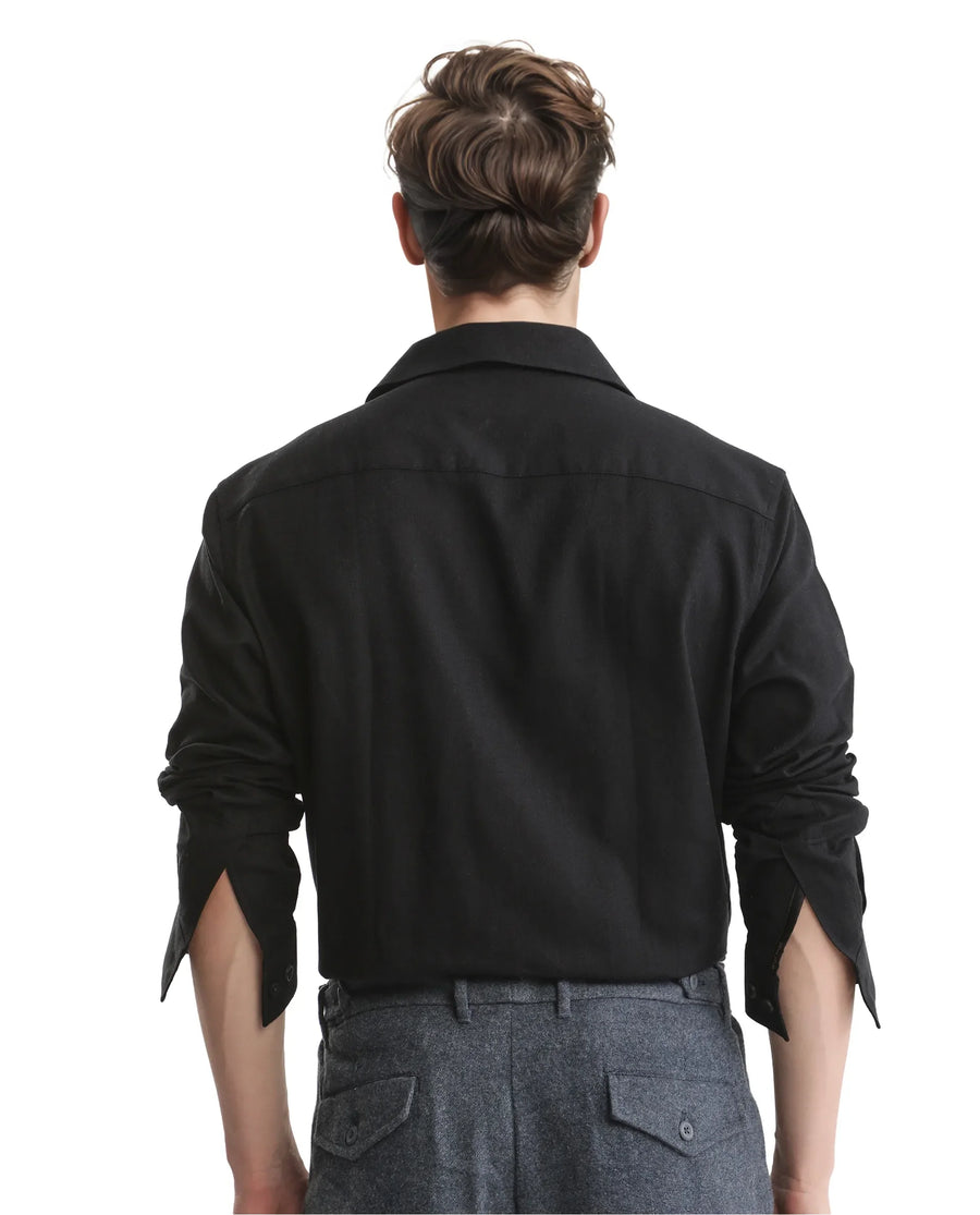 Rare Rabbit Men's Combi Black Cotton Blend Plain Regular Fit Full Sleeve Collared Shirt