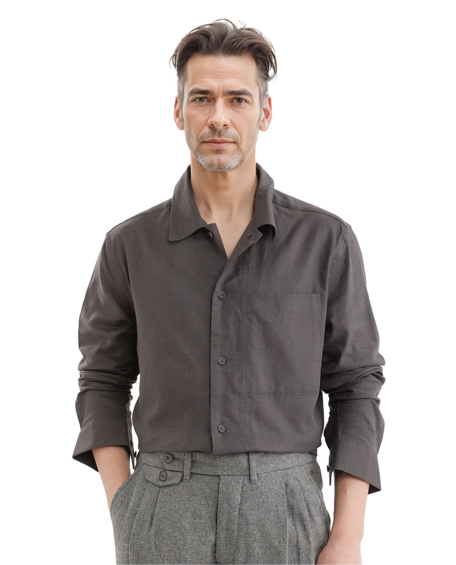 Rare Rabbit Men's Combi Dark Grey Cotton Blend Plain Regular Fit Full Sleeve Collared Shirt