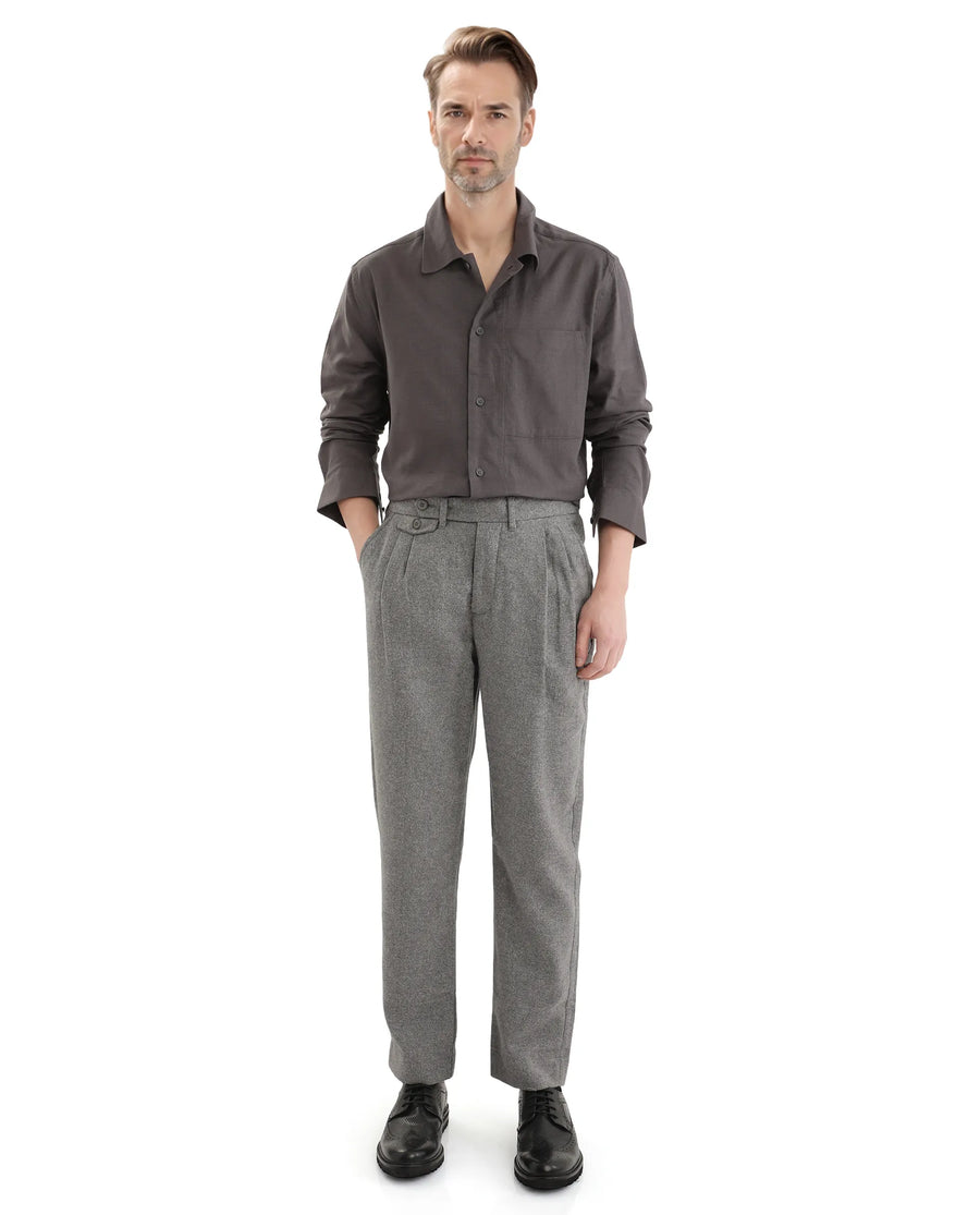 Rare Rabbit Men's Combi Dark Grey Cotton Blend Plain Regular Fit Full Sleeve Collared Shirt