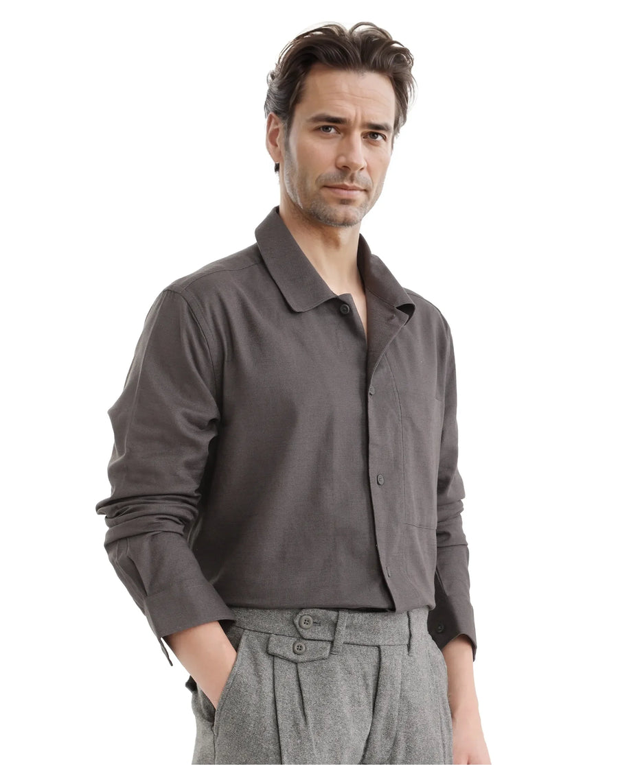 Rare Rabbit Men's Combi Dark Grey Cotton Blend Plain Regular Fit Full Sleeve Collared Shirt
