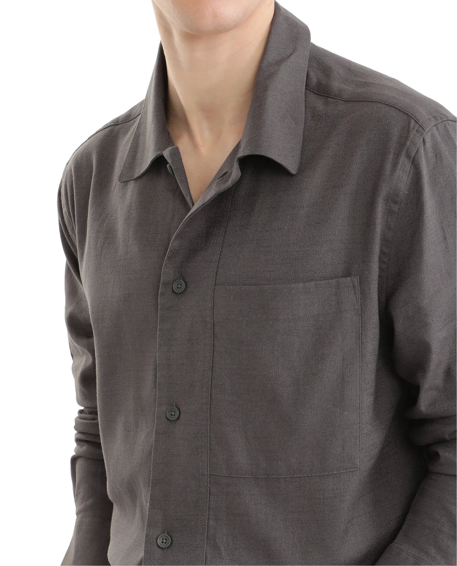 Rare Rabbit Men's Combi Dark Grey Cotton Blend Plain Regular Fit Full Sleeve Collared Shirt