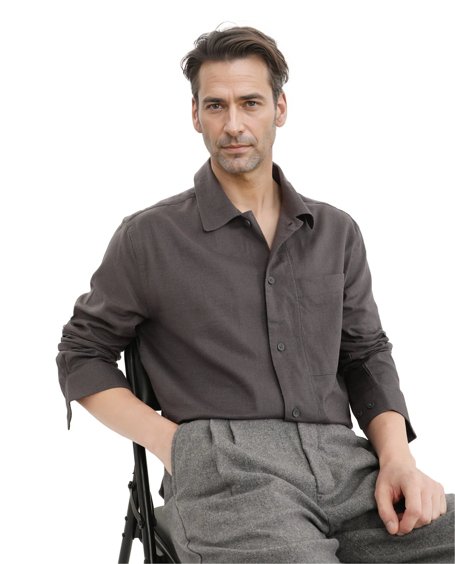 Rare Rabbit Men's Combi Dark Grey Cotton Blend Plain Regular Fit Full Sleeve Collared Shirt