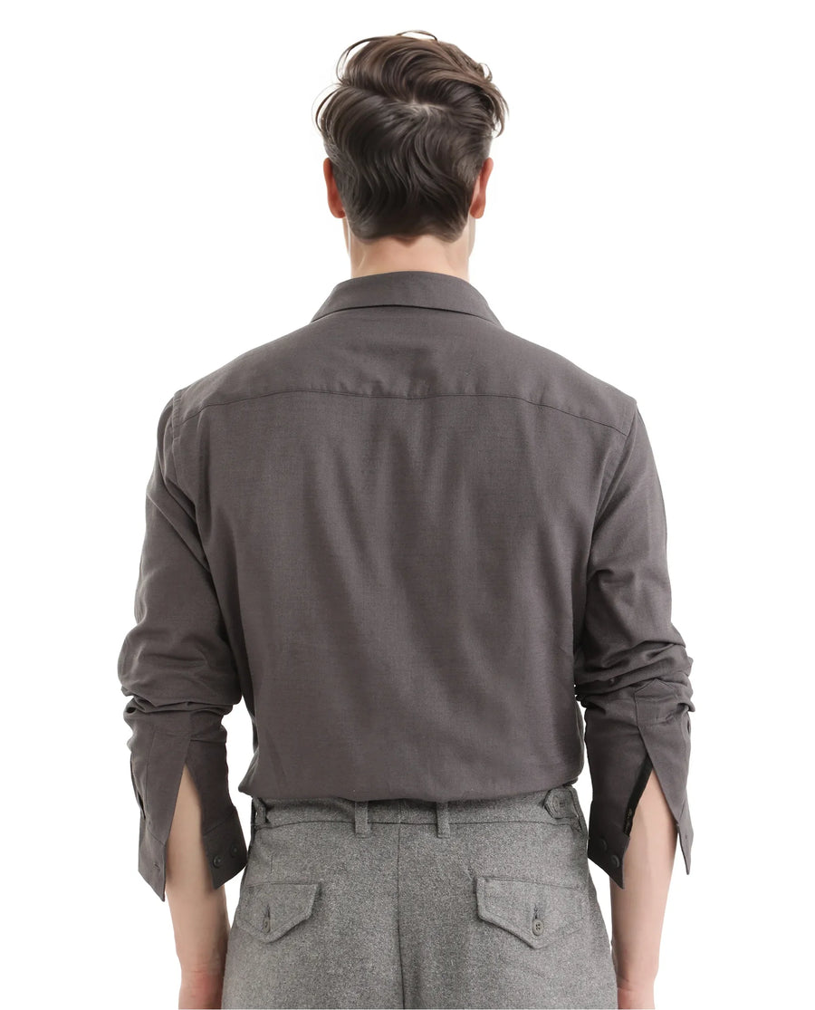 Rare Rabbit Men's Combi Dark Grey Cotton Blend Plain Regular Fit Full Sleeve Collared Shirt