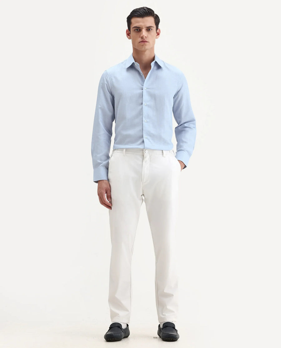 Rare Rabbit Men's Commas Light Blue Linen Blend Plain Regular Fit Full Sleeve Collared Shirt