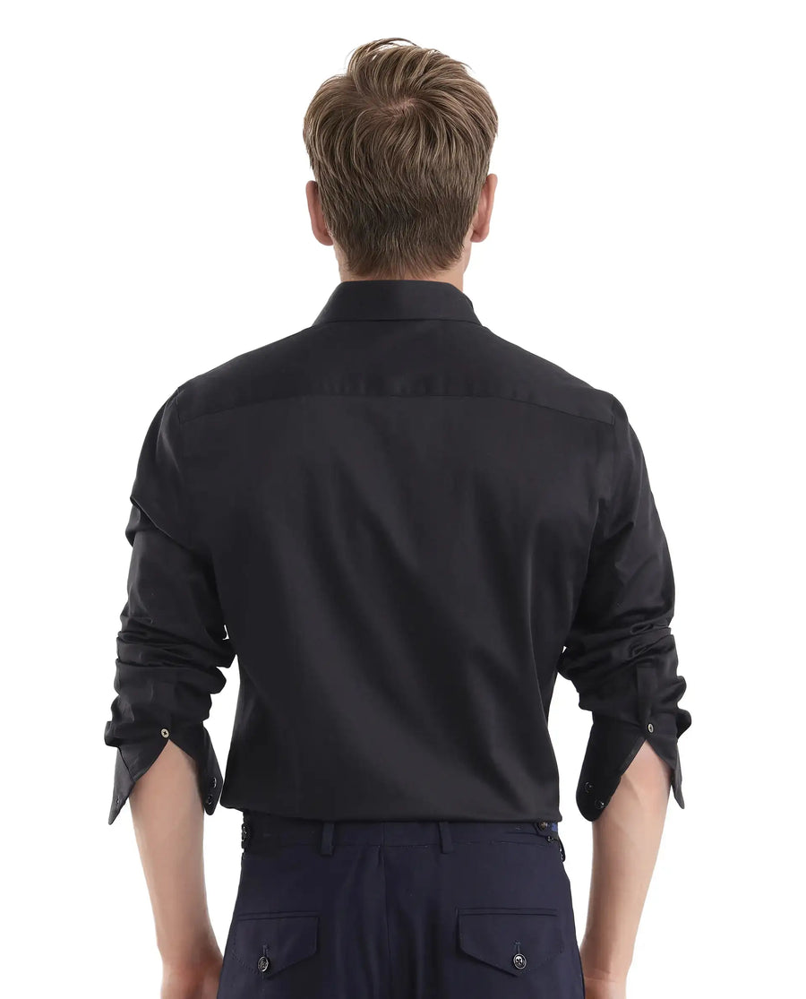 Rare Rabbit Men's Como-25 Black Cotton Blend Plain Regular Fit Full Sleeve Collared Shirt