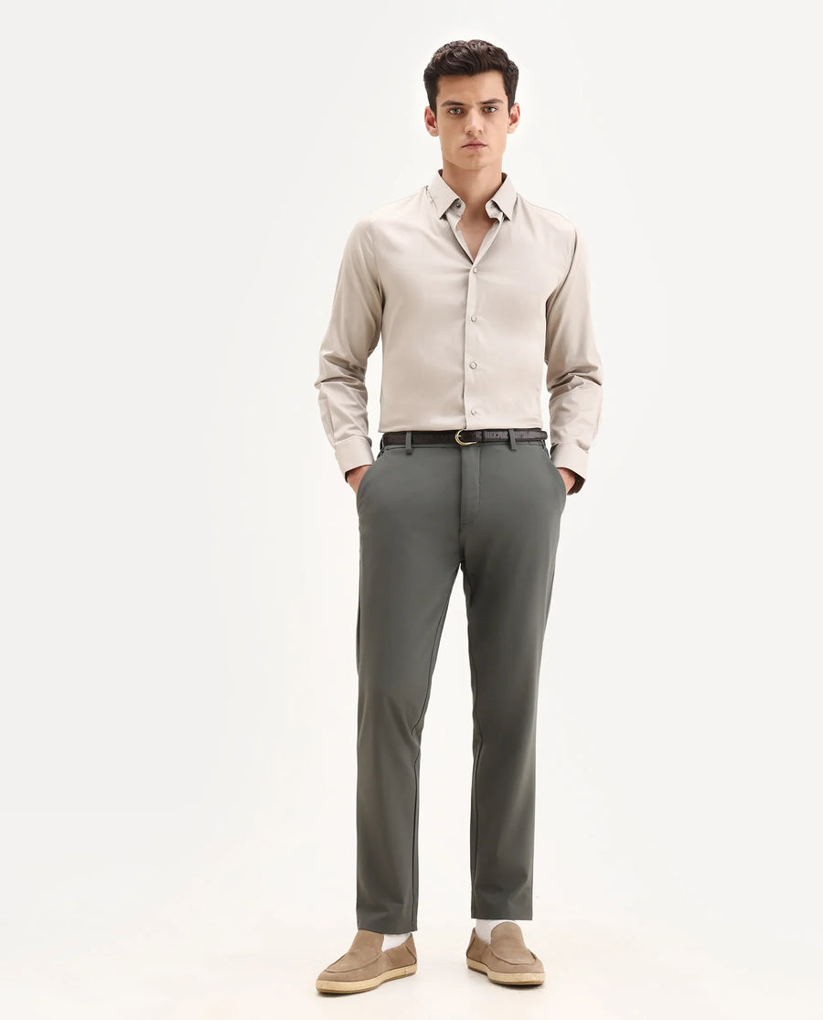 Rare Rabbit Men's Como-25 Light Beige Cotton Blend Plain Regular Fit Full Sleeve Collared Shirt