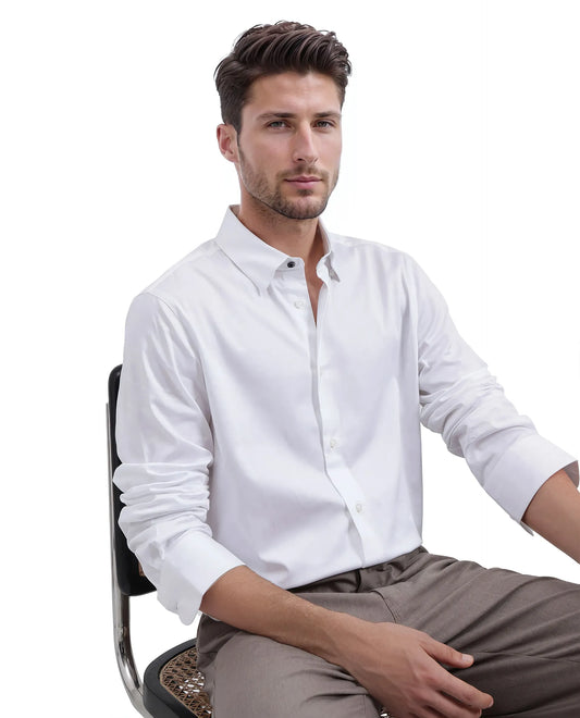 Rare Rabbit Men's Cotton Blend Plain Regular Fit Full Sleeve Collared Shirt