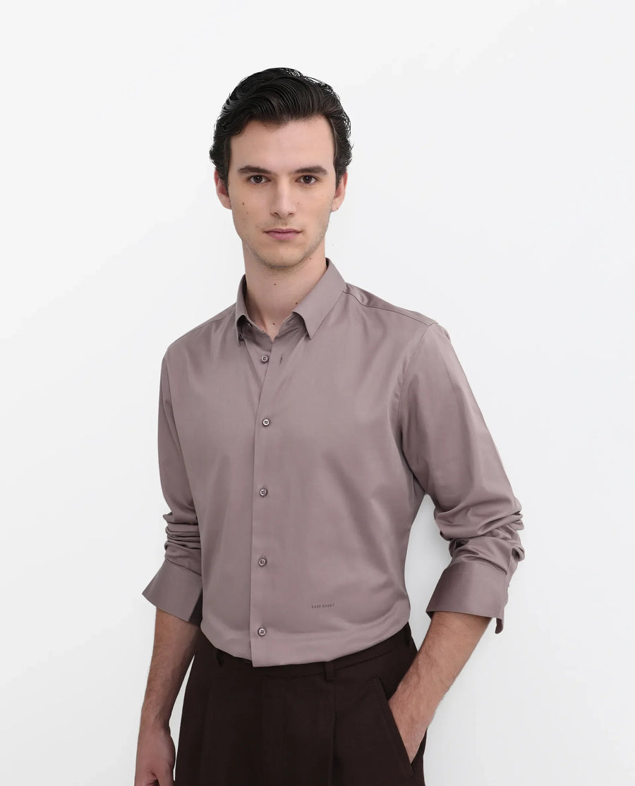 Rare Rabbit Men's Como-26 Dusky Pink Satin Plain Regular Fit Full Sleeve Collared Shirt