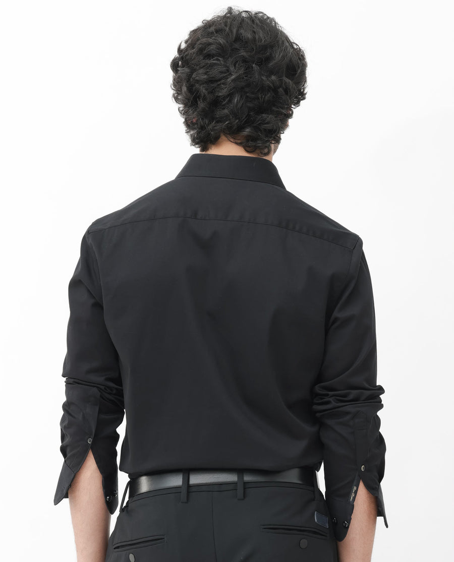Rare Rabbit Men's Como-4 Black Cotton Plain Regular Fit Full Sleeve Collared Shirt