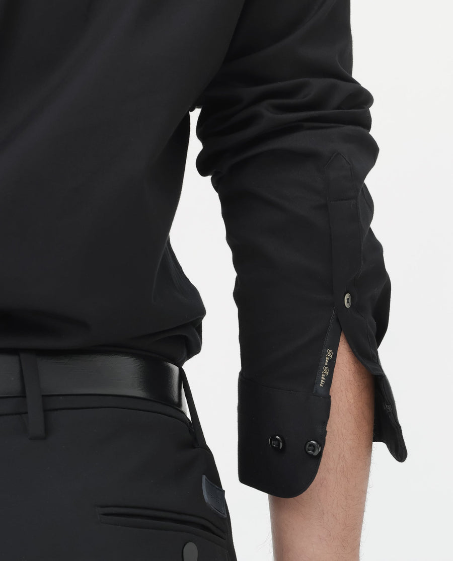 Rare Rabbit Men's Como-4 Black Cotton Plain Regular Fit Full Sleeve Collared Shirt