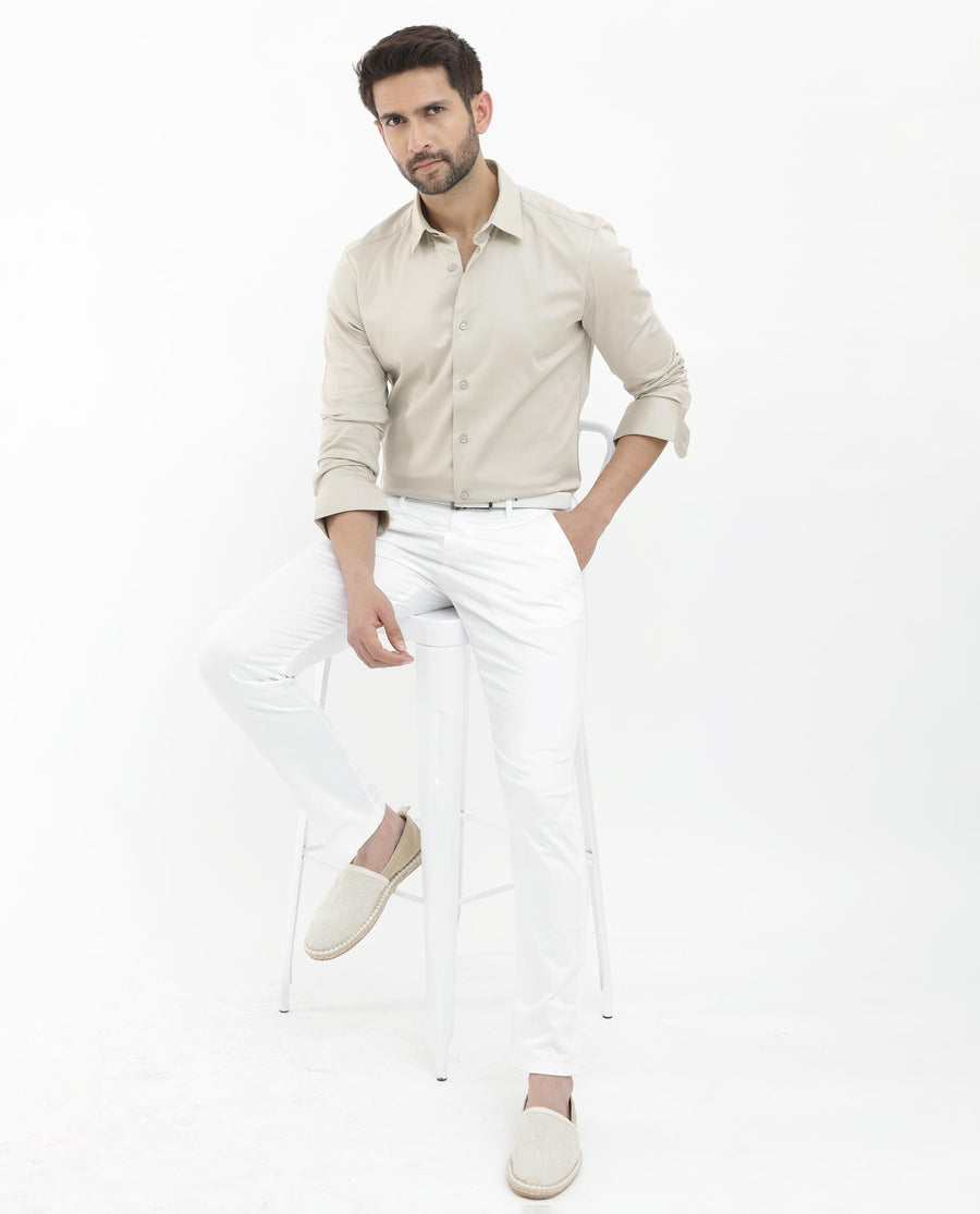 Rare Rabbit Men's Como 4 Dusky Beige Cotton Plain Regular Fit Full Sleeve Collared Shirt